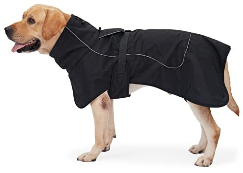 HEYWEAN Hundejacke Wasserdichter Hundemantel Reflektierende Jacke für kaltes Wetter mit weichem Fleecefutter Warmer Mantel für Hund Indoor & Outdoor Camping Wandern Schwarz