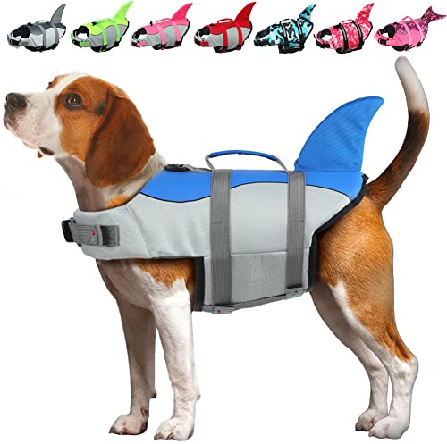 EMUST Dog Life Jacket, Ripstop Dog Lifesaver Vests with Rescue Handle for Small Medium and Large Dogs, Pet Safety Swimsuit Preserver for Swimming Pool Beach Boating (XS,Blue)