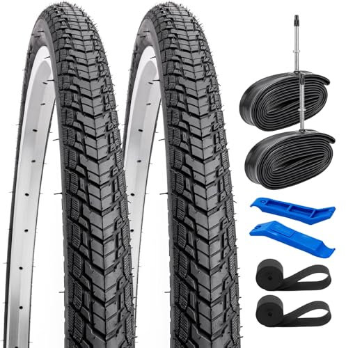 YunSCM 2Pcs Faltbar 28 Zoll Reifen 28x1.25 700x32C Mantel 32-622 Plus 2Pcs 700C Schlauch FV48mm Valve kompatibel 700C City Bikes, Rennräder 700x30C 30-622 Fahrradreifen und schlauche