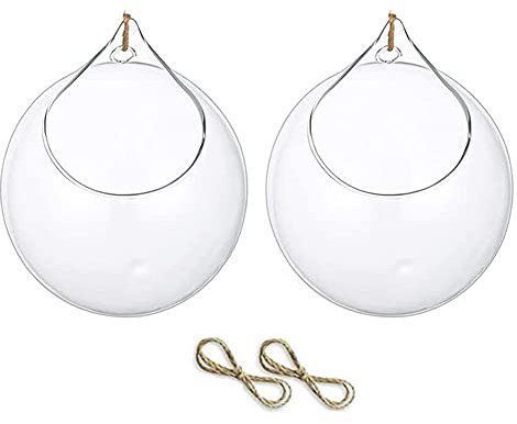 Gcroet 2pcs hängende Glaskugel Terrarium Succulenten Kugeln, Glas Pflanzer Großer Öffnungsluftfarn -Pflanzen Vase -Kleiderbügel, Succulents Pflanzer Globe Air Farn Pflanzen Halter Vase Hanger 10 cm