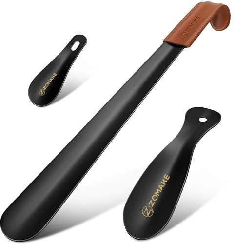 ZOMAKE Shoe Horn Long Handle for Seniors Men Women,Metal Long Shoehorn Boot Horn 16.5,Travel Small Shoe Spoon Helper for Kids 7.5&3.9