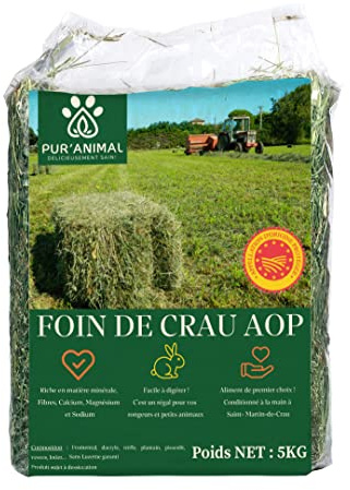 PUR'ANIMAL - Foin de Crau AOP 5KG pour Lapins et Petits rongeurs, Foin Lapin, Nourriture pour Lapins, Cochon d'Inde...