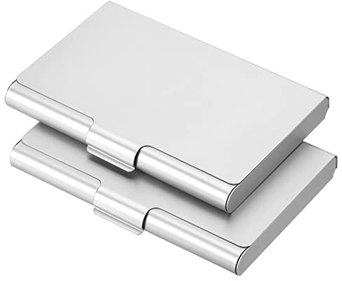 PATIKIL Business Card Holder, 2 Pack Aluminum Metal Card Case Professional Pocket Card Holder for Name Card Credit Card, Silver