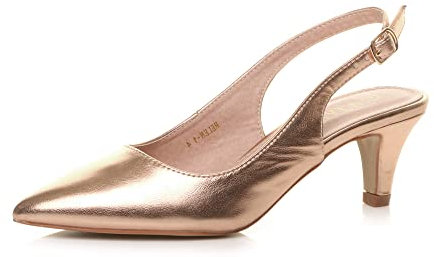 AJVANI Womens Ladies Low Heel 50s Slingback Buckle Pointed Open Back Shoes Size 7 40 Rose Gold
