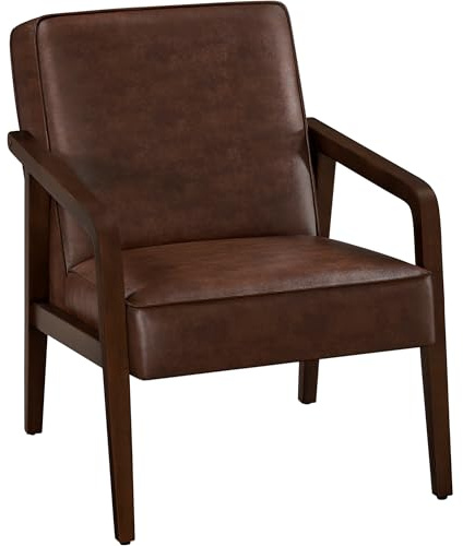 Yaheetech Poltrona Lounge in Ecopelle PU Imbottita con Braccioli e Schienale da Salotto/Lettura/Riposo/Lavoro/Bar Marrone Scuro