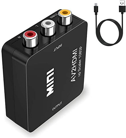 aweskmod Adaptateur RCA vers HDMI, Support 720 1080P pour Caméra, Xbox 360, PS2, PS3, WII, N64, Snes, PSP