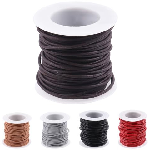Rustark Cuerda redonda de cuero marrón antiguo de 11 yardas x 2 mm, carrete de cuerda de cuero suave para collares, pulseras, cordones de zapatos, manualidades, suministros para hacer joyas