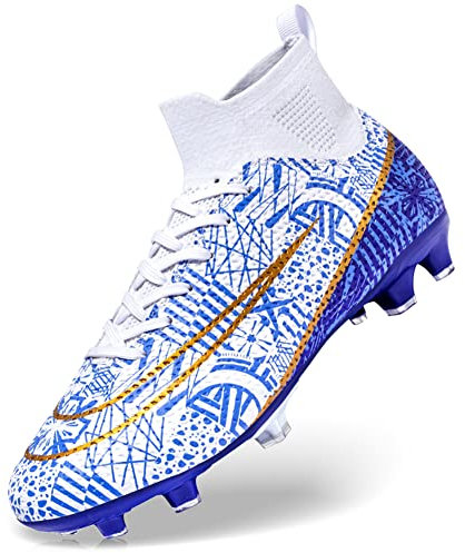 DimaiGlobal Fußballschuhe Herren High Top Spike Microfaser Cleats Professionelle Fussballschuhe Jugendliche Athletics Trainingsschuhe Outdoor Sportschuhe Fußball Stiefel 41EU Weiß