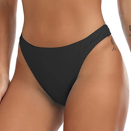 Joweechy Womens Bikini Bottoms Classic Brazilian Swimsuit Bottom Sexy Swim Shorts Thong Swimming Briefs Swimwear Black,M