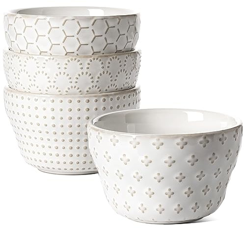 LE TAUCI Small Bowls 8 oz, Dessert Bowl, Ice Cream Bowl for Chili Dipping Sauce Coffee Bouillon, Ceramic Soup Cups - 4 inch, Set of 4, Arctic White