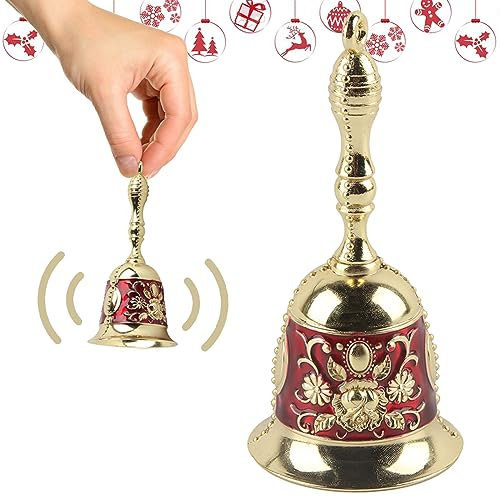 Glocke Weihnachten, ACTOYS Weihnachtsglocke, Handglocke Tischglocke Komplett aus Metall, Weihnachtsschmuck Accessoire zu Nikolauskostüm Hochzeit Abendessen Schule (Rot)