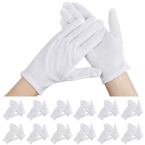 Segbeauty Guanti Bianchi, 6 Paia Guanti In Cotone per Dermatiti, Guanti Cotone per Durante la Notte Guarisci Eczema, Guanti Idratanti in Tessuto per la Terapia Delle Mani Asciutte (L)