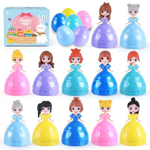 Uiseba 12 PCS Easter Eggs Filled with Princess for Kids Girls, Easter Eggs with Toys Inside, Easter Basket Stuffer, Easter Eggs Hunt Gifts, Classroom Prize and Party Favors