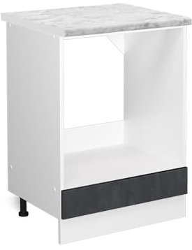 Vicco Herdumbauschrank R-Line, Schwarz Beton, 60 cm AP Marmor, zur freien Kombination innerhalb modularer Küchensysteme