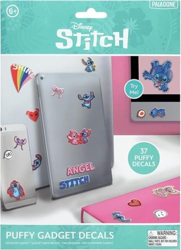 Stitch and Angel Official Licensed Disney Puffy Gadget Decals for Girls and Boys, 3D Sticker Accessory for School, Office and Gaming Colorful Cartoon Character Gift Pack | Paladone