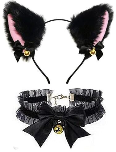 Zwenjuan Serre Tete Oreille De Chat,Oreille de Chat Serre Bandeau Oreilles de Chat Bandeau Accessoires de Cosplay de Chat avec cloches,Accessoires de Robe pour Filles Femmes,Cosplay de Fête