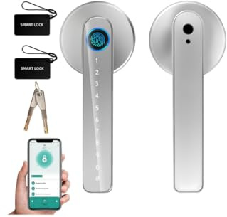 TEKXDD Cerradura Inteligente - 6 en 1 Cerradura Electronica, Huella Dactilar, App, IC Card, NFC,Contraseña, Llave Mecánica, Alarma de Batería Baja, Contraseña anti-Espionaje, Apto para Interior, Plata