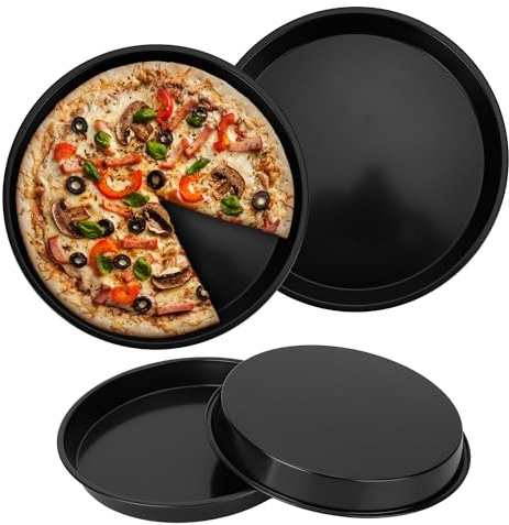 WENLISELL 4 PCS Pizza Baking Tray Non Stick, Round Pizza Pan 10 inch, Carbon Steel Pizza Oven Trays for Baking, Oven