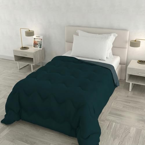 Edredón de Invierno ZOE Made in Italy Bicolor Reversible, Relleno nórdico 250 g - Edredón Cama Individual 160x250 cm - Lavable a máquina - PETRÓLEO/Salvia
