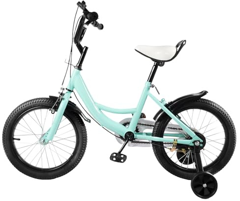 KKVUIIFF - Vélo pour enfant de 16 pouces avec roues stabilisatrices et garde-boue, vélo pour filles et garçons de 1,05 à 1,2 m, capacité de charge jusqu'à 60 kg (vert)