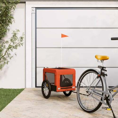 Nqyjm Rimorchio per bicicletta Cani Arancione e Nero Tessuto Oxford & Ferro per Cani Gatti