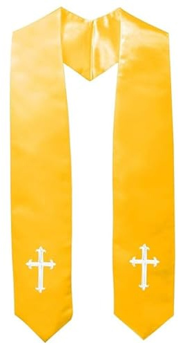 TINAYAUE Écharpe de cérémonie Unisexe Écharpes en Satin avec croix dorée - Stole chorale pour Baptème, Mariage, Anniversaire de célibataire, Remise de Diplôme