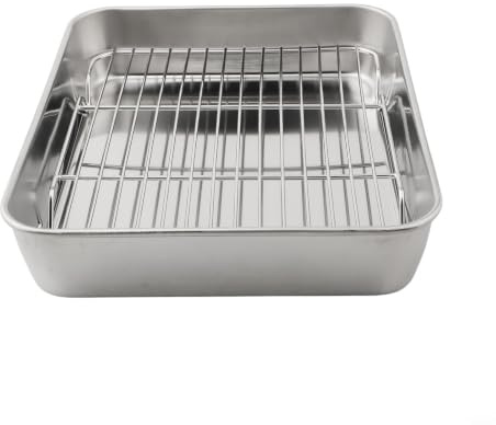 Moliuoly Bakplåt med kylgaller, rostfri ugnsplåt, diskmaskinssäker för tårtor, kex, kött, grönsaker, mångsidig baksats för kök och grillning, spegelliknande slät, 23 x 17 x 5 cm (26 x 20 x 5 cm)