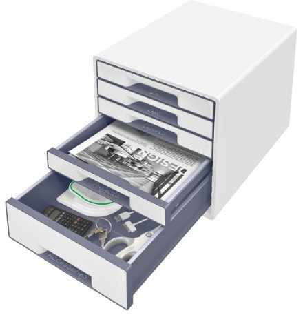 Leitz 52141001 Wow Cube Schubladenbox (Polystyrol) 5 Schubladen perlweiß/grau