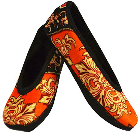 Nufoot Ballet Flats: Women's House Slippers for Indoor Use, Neoprene Socks with Slip-Resistant Soles, Wear as Yoga or Pilates Shoes, Gold Baroque, Medium