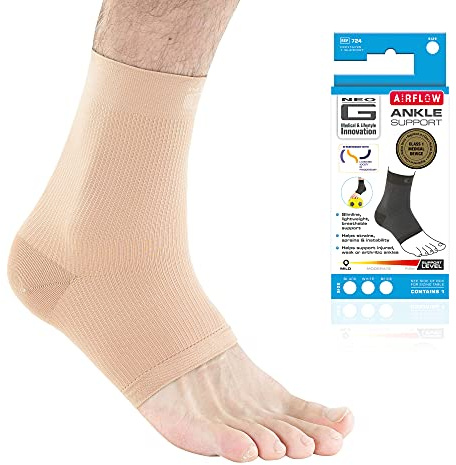 Neo-G Airflow Ankle Compression Sleeve - Sports, Daily Wear - Compression Ankle Brace, Tendonitis Support, Compression Ankle Support for Weak Ankles and Joint Pain - Airflow - M – Beige