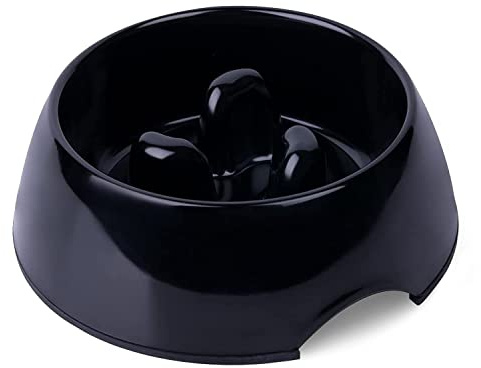 SUPER DESIGN Gobble-Stop Slow Feeder Dog Bowl Slow Eating Anti-Gulp BPA Free Melamine Bowl Fun Interactive Pet Bowl for Dogs Cats Puppies, Small, Black