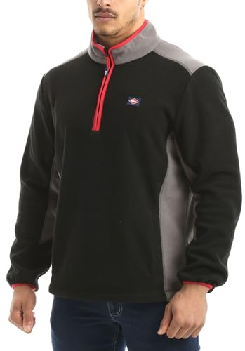 Lee Cooper Men's Lee Cooper Workwear Men s Zip Neck Thermal Anti Pill Fleece Work Pullover Sweater Jumper Top With Re, Black/Grey, L UK