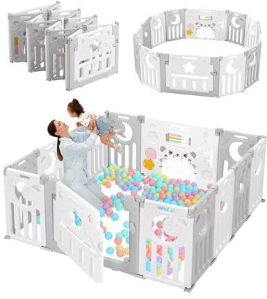 Dripex Parque Infantil Bebé, 150x150cm Corralito Bebé, Parque de Bebe, Corral para Bebe con Tablero de Juguete, Parque para Niños Antideslizante, Parque de Juegos, Cercado para Bebé, Gris y Blanco