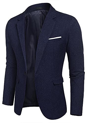 COOFANDY Kostymjacka för män, kavaj, sportjacka, blazer för fritid, arbete, normal passform, med en knapp, Marinblå, M