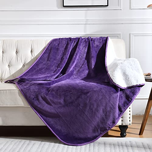 Yaning Couverture Imperméable pour Lit Canapé Sofa, Couverture Douce Anti-Fuites pour Chien Chiot Chat, Protège-Meuble en Polaire Sherpa Réversible (Violet Foncé, 127x152cm)