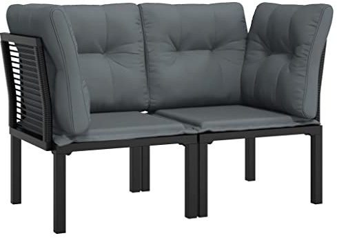 vidaXL Sillones Esquina jardín con Cojines 2 uds ratán PE Negro y Gris, sillón Esquina, sillón Modular, sillón de jardín, sillón, sofá esquinero