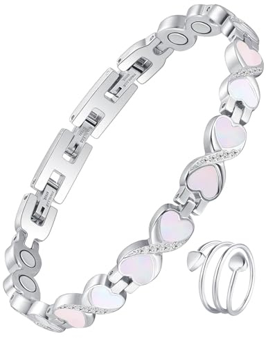 Jecanori Pulseras magnéticas de acero de titanio para mujer, pulsera magnética y anillos magnéticos con imanes ultra fuertes para el día de la madre (cristal escalonado)