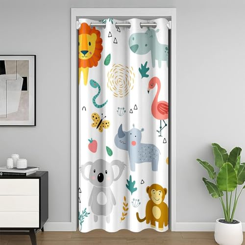 Homewish Rideau de Porte Koala 106x203 cm, Occultant Animal de Dessin Animé pour Enfant, Arc-en-Ciel Fleurs Papillons Kawaii, Traitement de Fenêtre Faune Flore Colorée