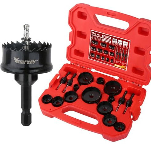 Varter Bi-Metal Hole Saw Set, 14-51 mm, 16 Pieces, High Speed Steel with Cobalt, Ideal for Wood, Metal