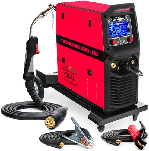 Ideal Tecno MIG 320 LCD - Saldatrice a Filo Continuo con Gas 320A 400V - Saldatrice Inverter Professionale con Sinergia Totale - MIG/MAG, MMA, TIG DC - Induttanza, Saldobrasatura - 4 Rulli