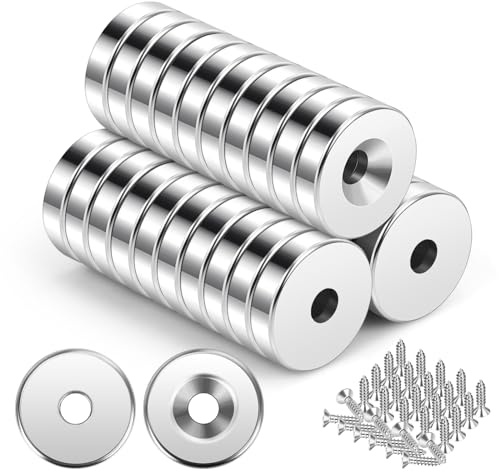 Wzone 12x3mm Calamita Neodimio, 30 PCS Magneti con Foro n52 Potente Magnete con Viti per Uffici Lavagna Magnetica Frigorifero Magnet Board