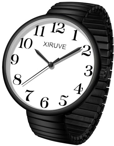 XIRUVE Gut Lesbar 43mm Gehäuse mit Große Ziffern Weißes Zifferblatt Edelstahl Zugarmband Damen Herren Analog Quarz Armbanduhr