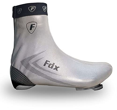 FDX Reflective Cycling Overshoes, Waterproof Bike Shoe Covers, Windproof Lightweight All Season Gaiters for Men and Women - Road Biking, MTB, Hi Viz Accessories(Silver, Large)