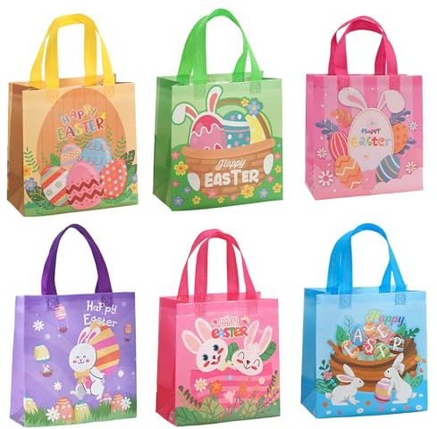 BOOSHMall 6 Pezzi Sacchetti Regalo Pasqua, Sacchetto Regalo in Tessuto non Tessuto, Borse Regalo di Pasqua con Manici, per Festa Regalo di Pasqua, Caccia all'Uovo e Confezioni di Regali ﻿