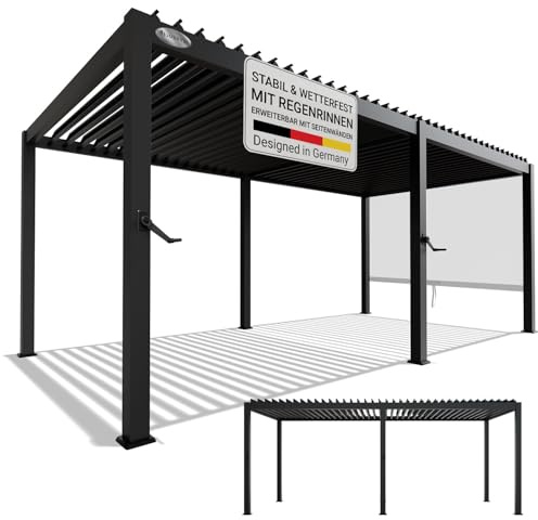 Juskys Lamellendach Tahiti 3x5,9 m - Stahl Pergola - Terrassenüberdachung stabil & wetterfest - Überdachung für Garten & Terrasse - Bausatz Anthrazit