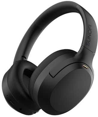 SunoFi Hybridaktiva brusreducerande hörlurar, trådlösa over-ear Bluetooth-hörlurar med mikrofon, 40H speltid, Hi-Res ljud, djup bas, vikbar bekväm passform öronkoppar för resor, kontor, hem (svart)