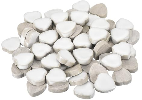 QUARKZMAN 200g Piastrelle Mosaico Ceramica per Artigianato, Piastrelle Ceramiche Cuore Bianco per Kit Mosaico Pietre da Giardino Sottobicchieri