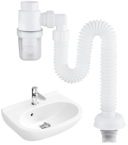 Penbinmall rumssparsifon, flexibel avloppsslang 1 1/4 tums vattenkran, justerbar vattenkran, luktfri flexibel vattenkran, utbytbart avloppsrör, dräneringsrör med luktlås vit