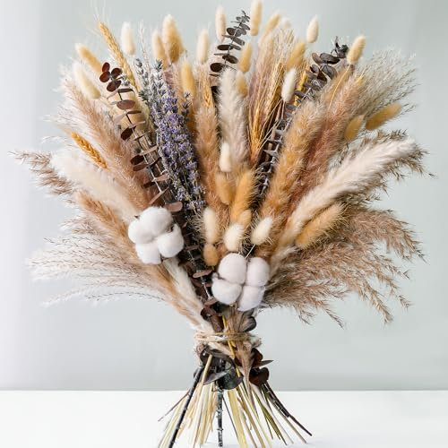 Trockenblumenstrauß mit Pampasgras, Eukalyptus & Lavendel – Boho Deko, Blumenstrauß getrocknet – Tischdeko, Wohnzimmer Deko, Esstisch Dekoration, Sommerdeko für Zuhause