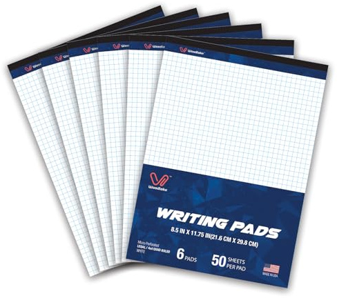 Woodlake Graph Paper Pads 8.5 x 11, 4x4 Quad Ruled, Premium Thick Paper Made In USA, No Ink Bleeding, 50 Sheets Per Pad,6 pack, Micro-Perforated Graph Paper Notebook